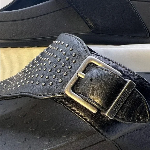 Vionic Black Studded Wedge Sandals-Women's-Size 9-Casual-Comfy-Vacation-Adjust - Picture 15 of 16